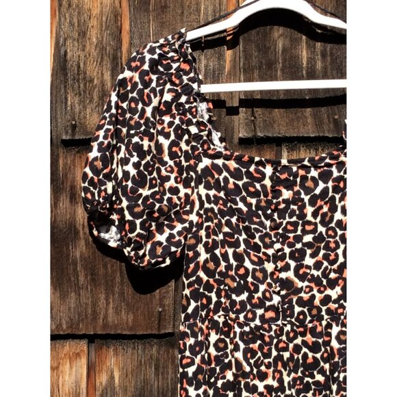 Who What Wear Womens Dress Small Baby Doll Leopard Print Linen Rayon Puff Sleeve - Picture 3 of 10